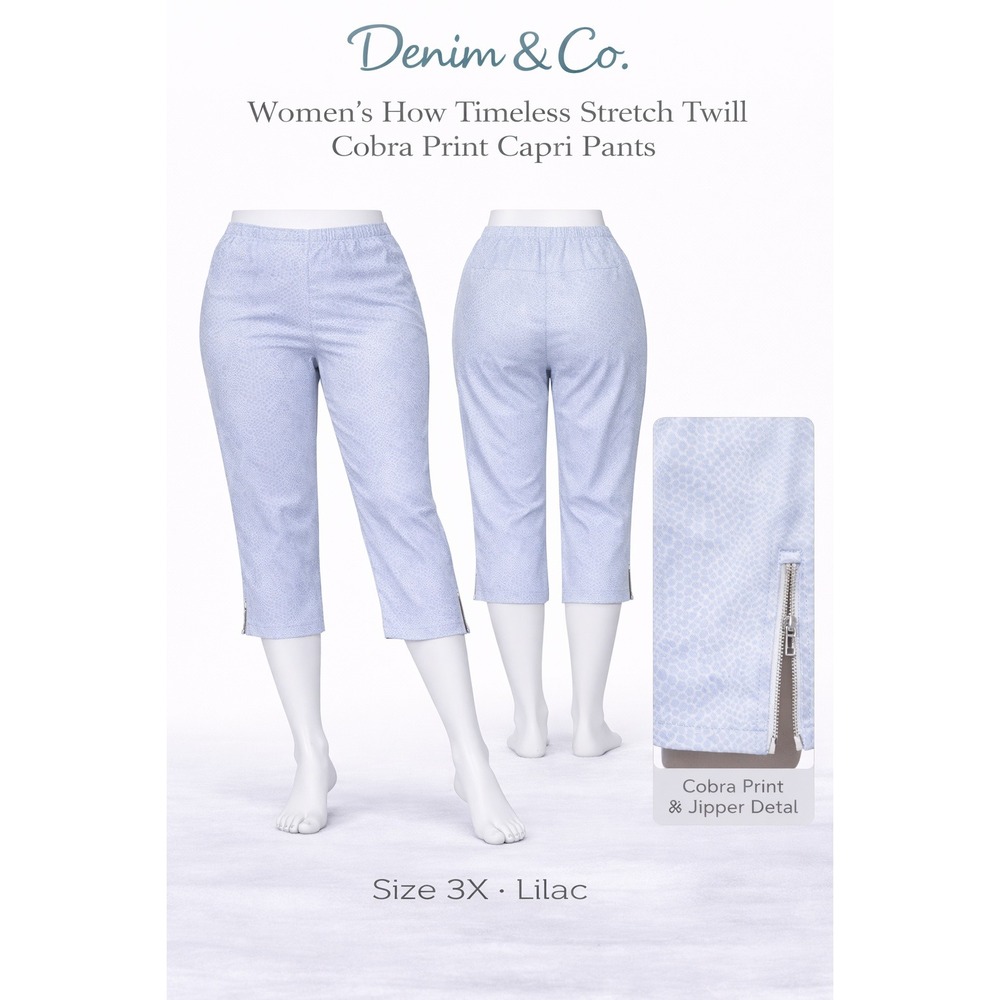 Denim & Co Lilac Cobra Print How Timeless‎ Stretch Twill Capri Pants 3X A231428